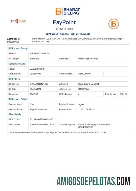 para download ÍNDIA WEST BENGAL ELETRICIDADE Business Utility Bill Word e modelo PDF